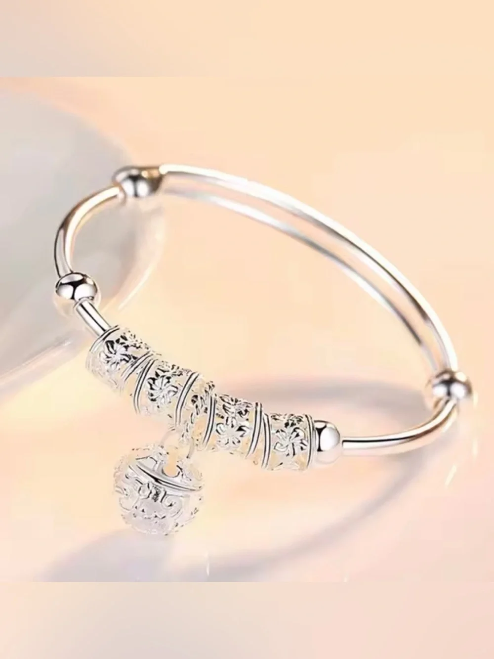 Sterling Silver Charm Bangle Bracelet - Silver